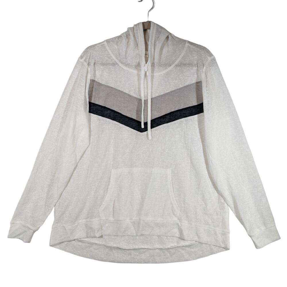 Slub Knot Hoodie Weather Proof Vintage‎ Cream Stripe Thin Lightweight Pullover L